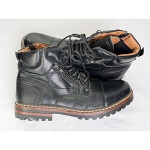 Madden Black Cap Toe Combat Boots Side Zip Ortholite Lug Sole Womens 9